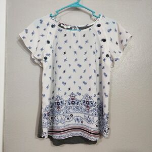 Maurice's Women's Blouse Size Medium Border Print Mixed‎ Media Top
